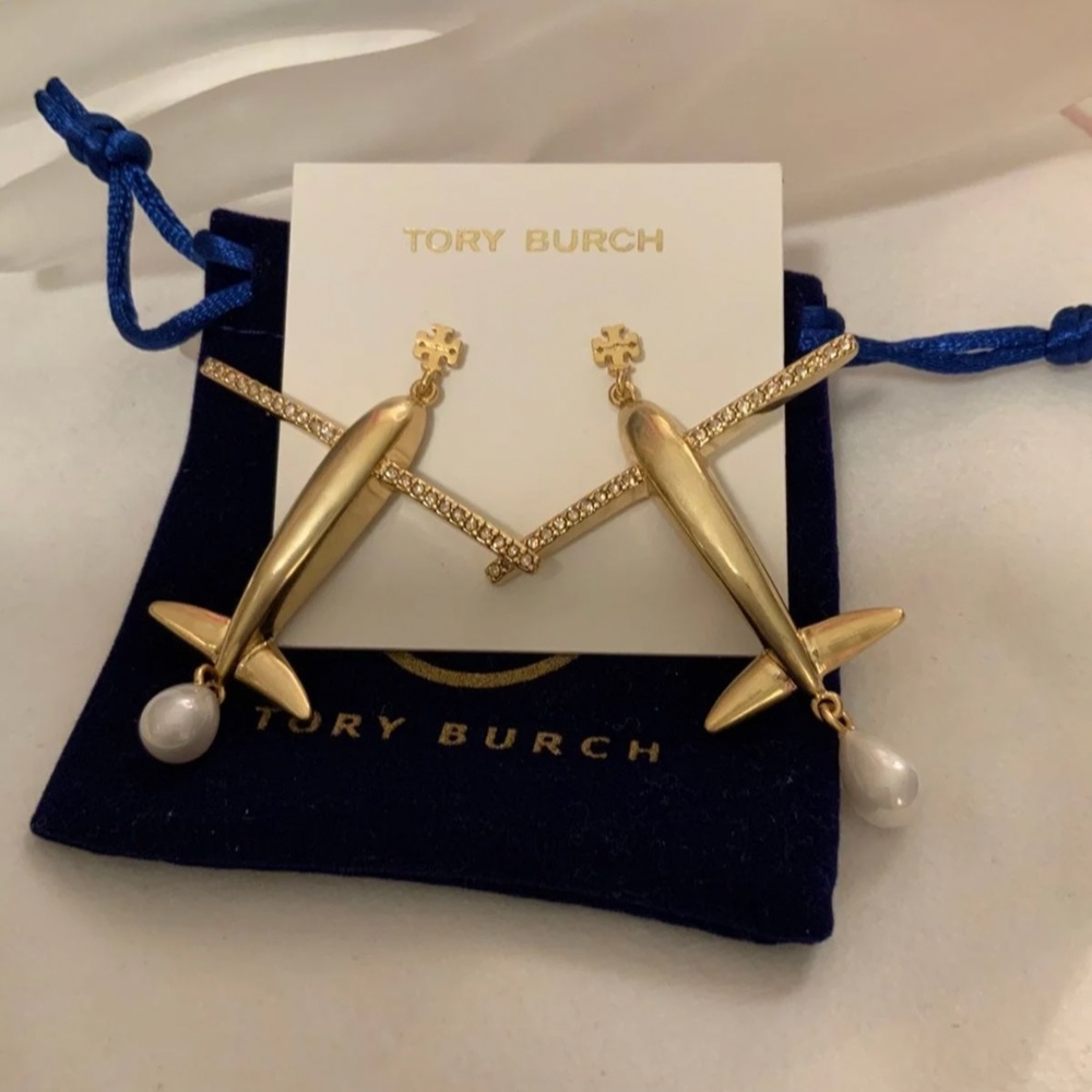 Tory Burch glitter pearl airplane earrings - Picture 5 of 9
